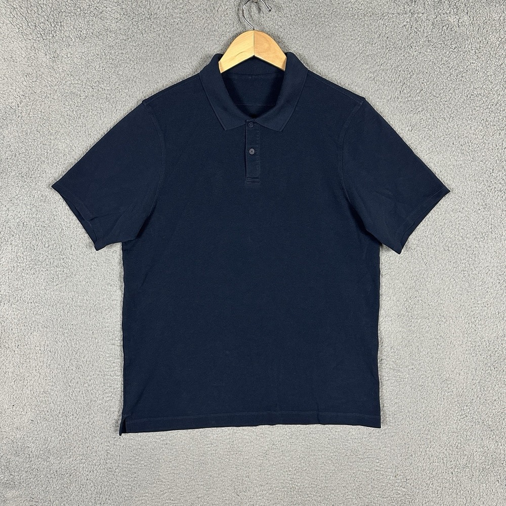 Lululemon Polo‎ Shirt Men's Large L Navy Blue Short Sleeve Collared Pique Golf